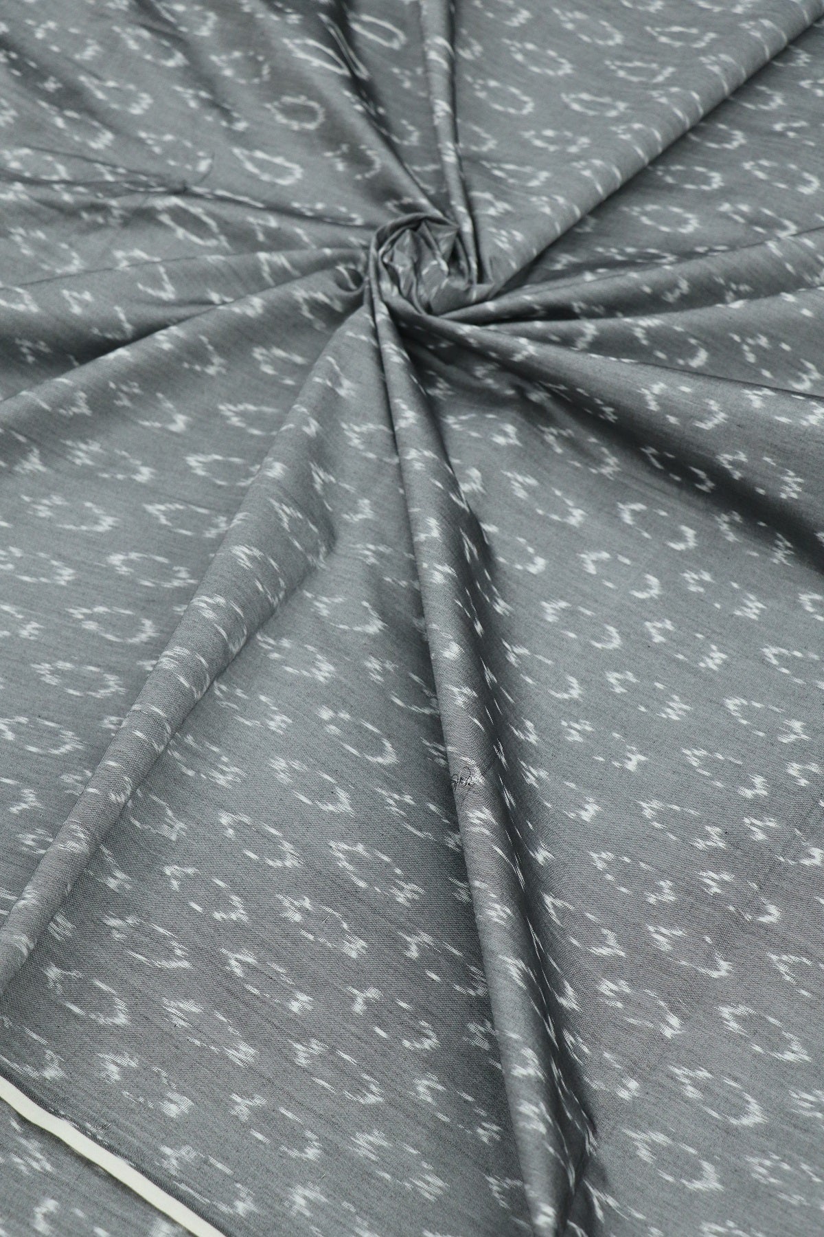 Steel Grey Mercerised Ikkat With White Woven Designed Fabric