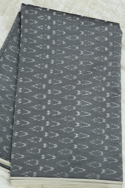 Steel Grey Mercerised Ikkat With White Woven Designed Fabric
