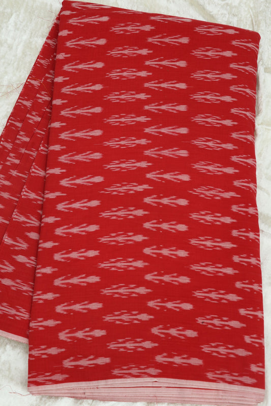 Red Mercerised Ikkat With White Woven Designed Fabric