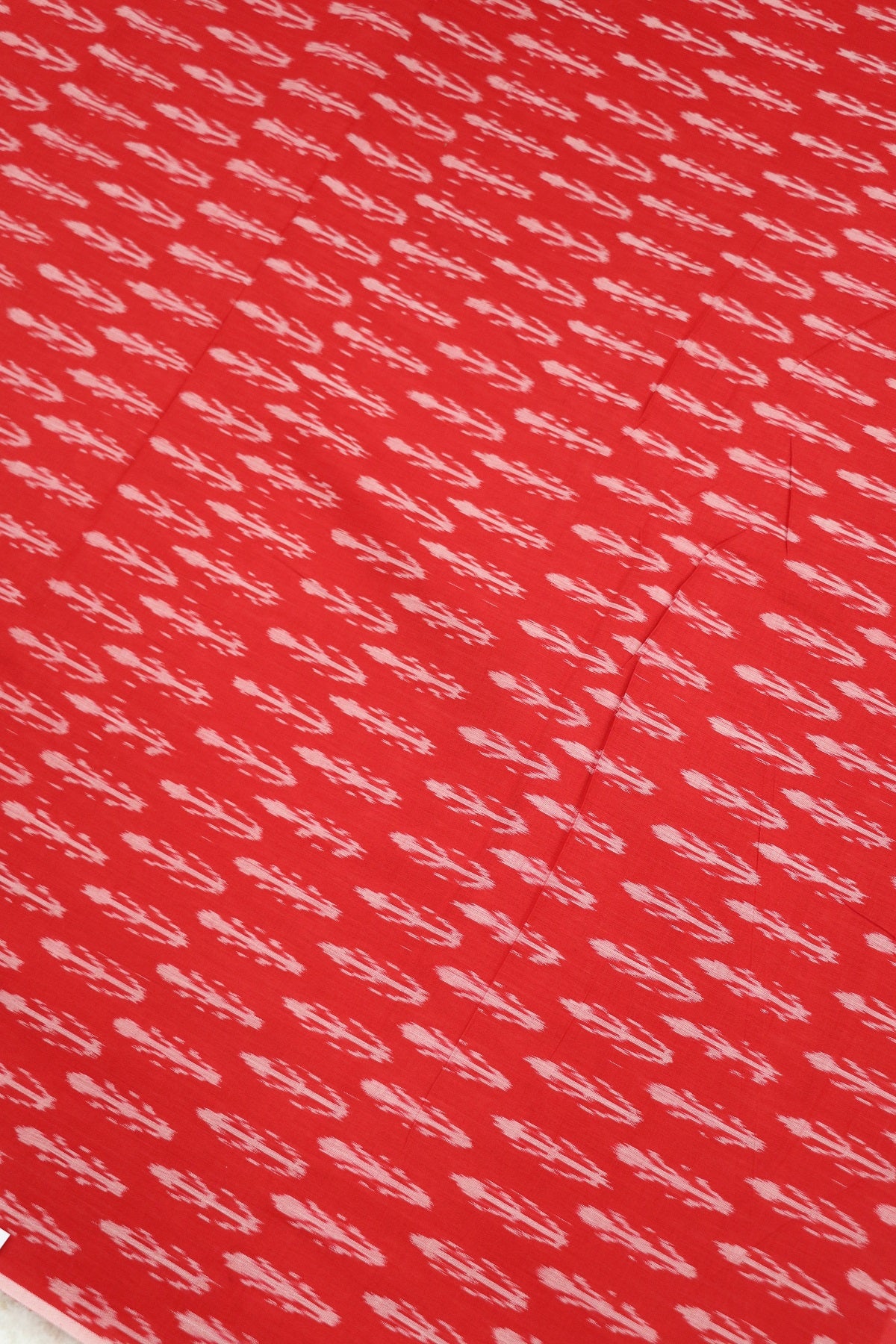 Red Mercerised Ikkat With White Woven Designed Fabric