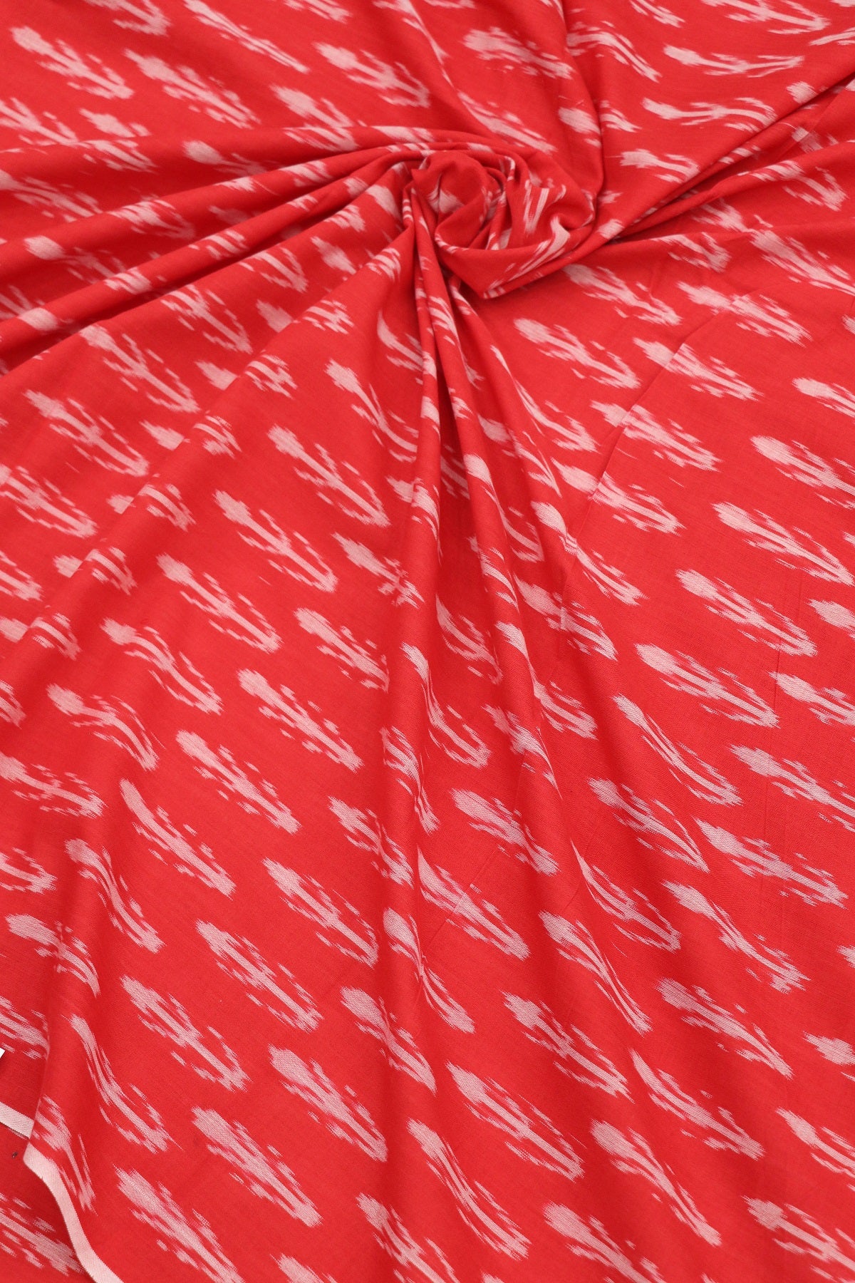 Red Mercerised Ikkat With White Woven Designed Fabric