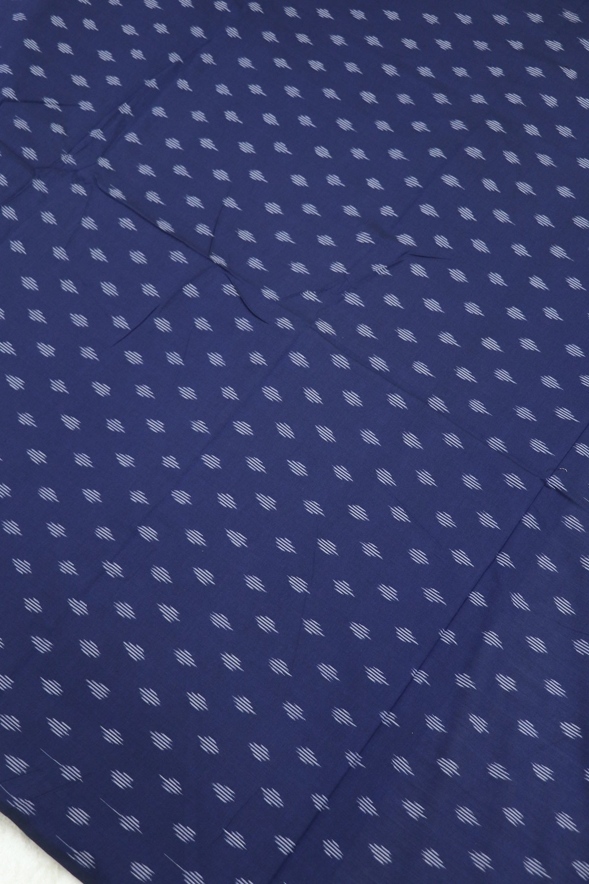 Deep Blue Mercerised Ikkat With White Woven Designed Fabric
