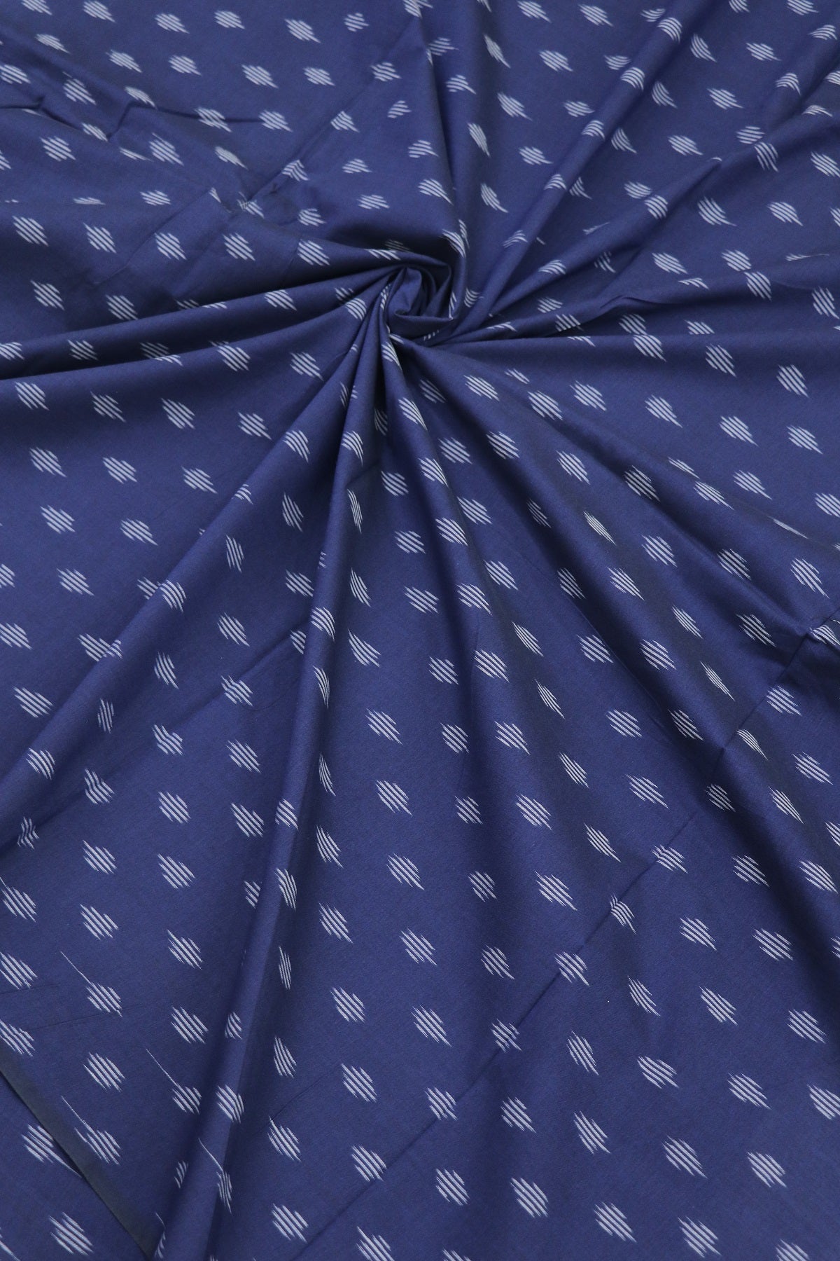 Deep Blue Mercerised Ikkat With White Woven Designed Fabric