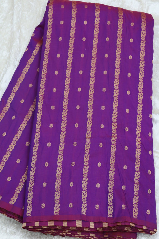 Banaras Floral Butties & Vertical Gold Zari Woven Fabric