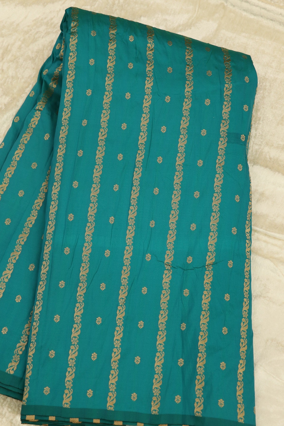 Banaras Floral Butties & Vertical Gold Zari Woven Fabric
