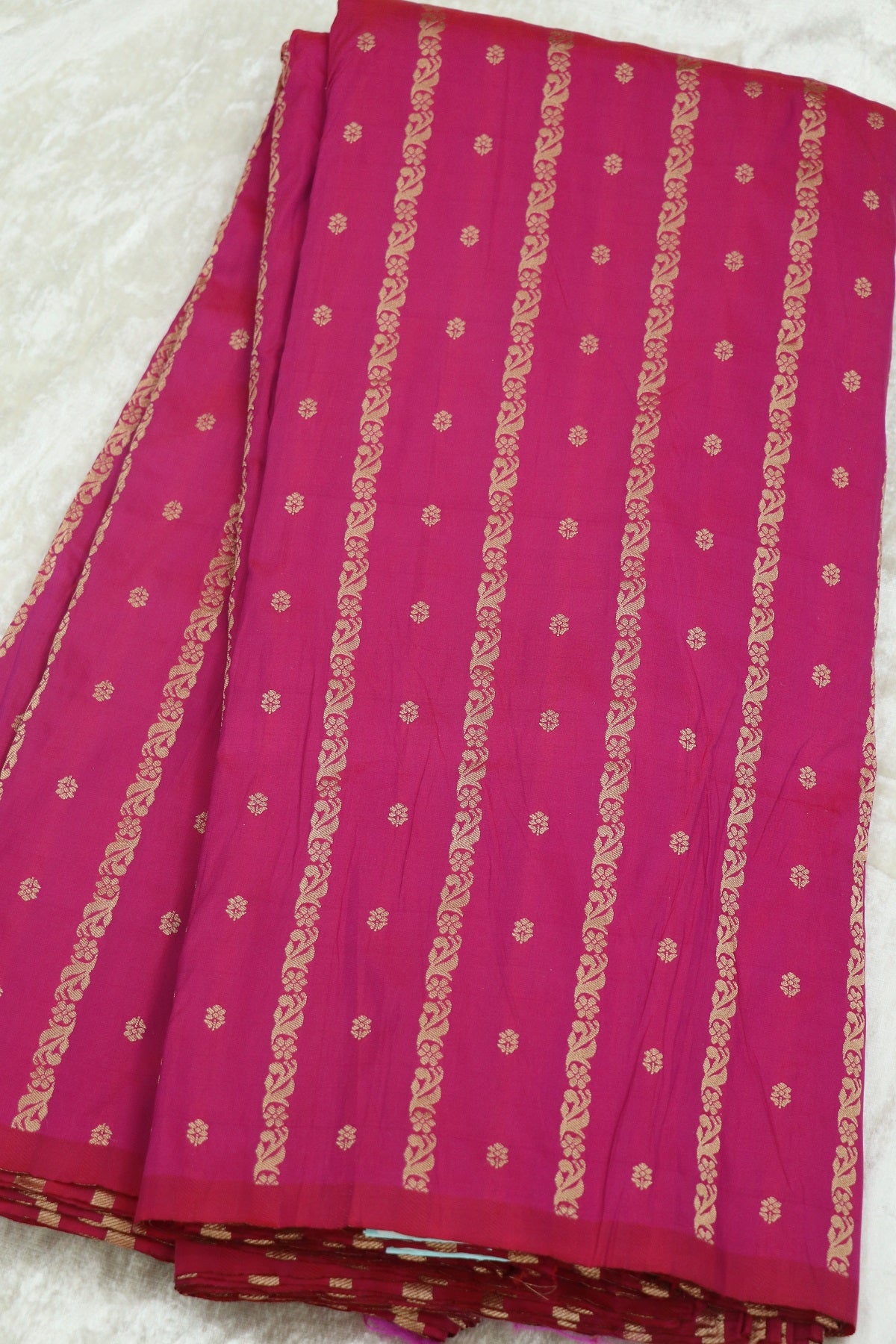 Banaras Floral Butties & Vertical Gold Zari Woven Fabric