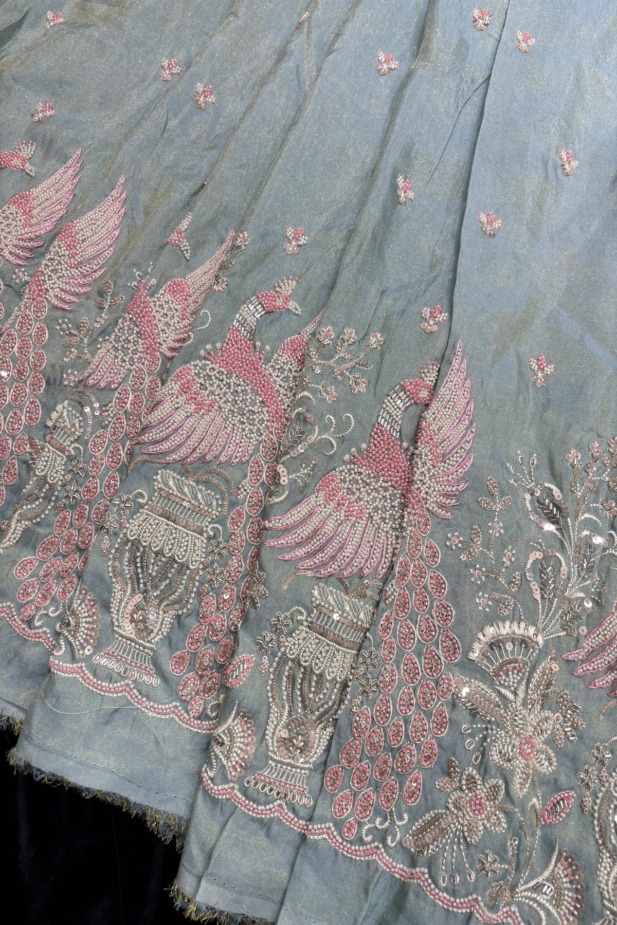 Peafowl Atelier Embroidery With Scallops Edged Uppada Tissue Fabric