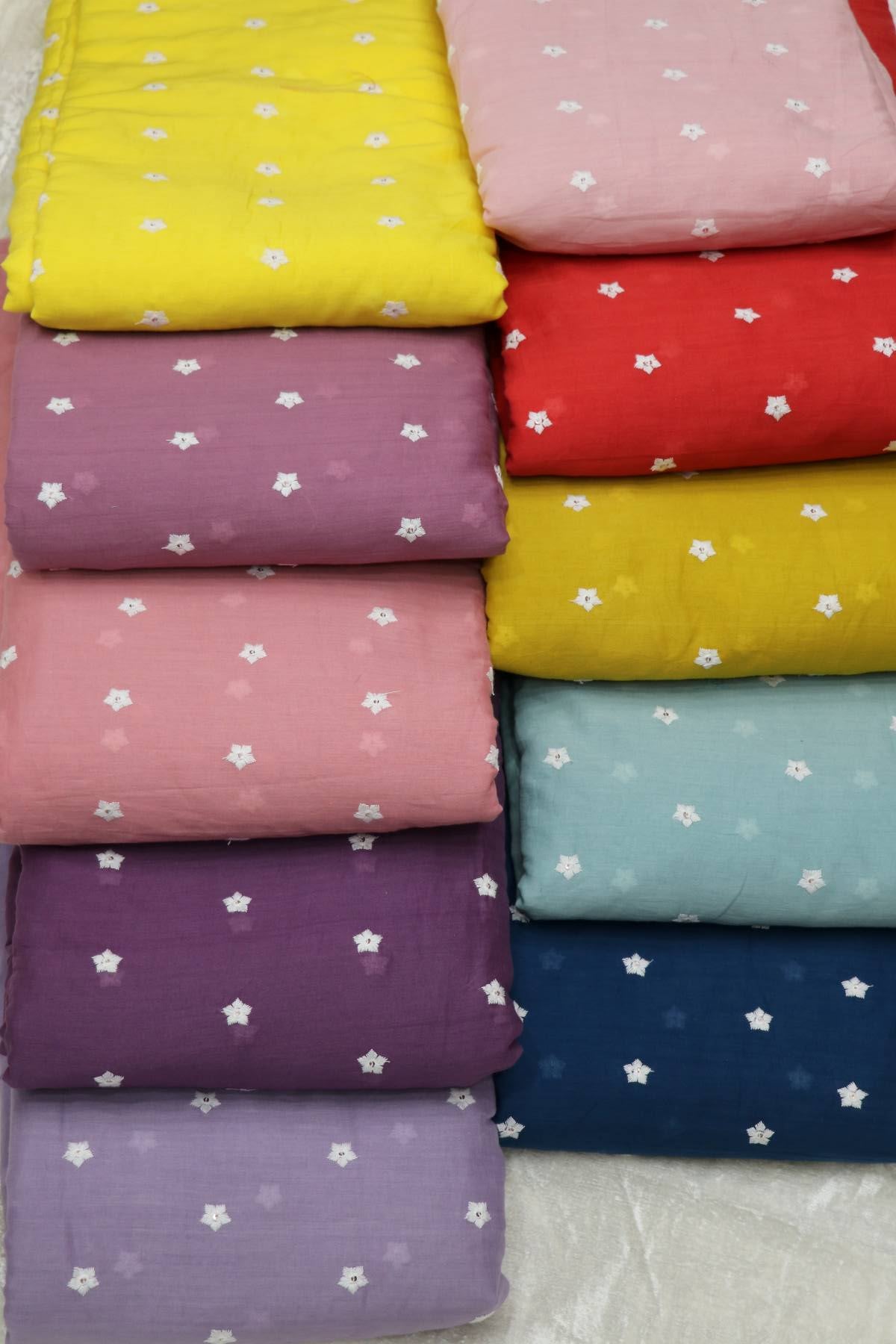 Miniature Flower Embroidered Mul Cotton Fabric