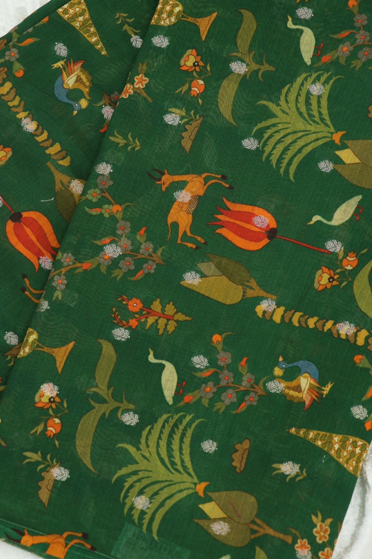 Jungle Themed Floral Printed Chanderi Woven Fabric
