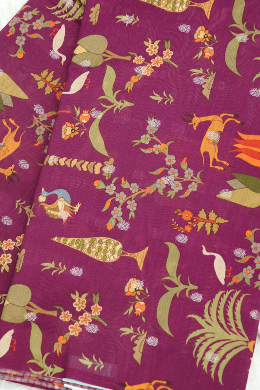 Jungle Themed Floral Printed Chanderi Woven Fabric