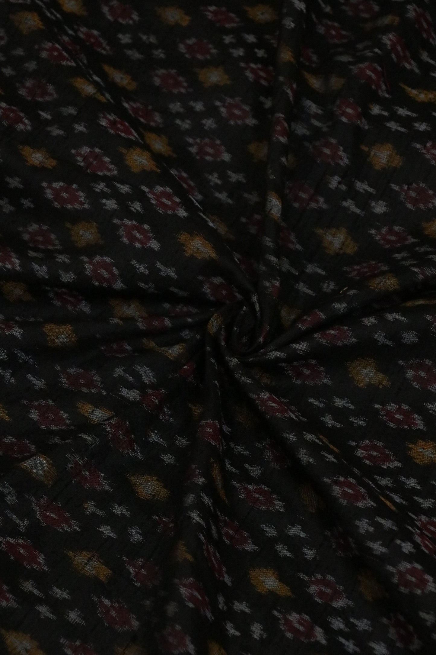 Black Pure Rawsilk Ikkat Hand Woven  Fabric