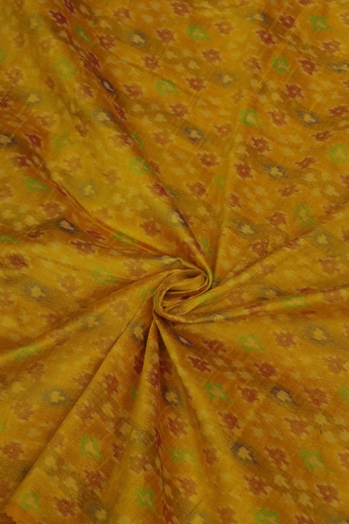 Dandellion Yelow Pure Rawsilk Ikkat Hand Woven  Fabric