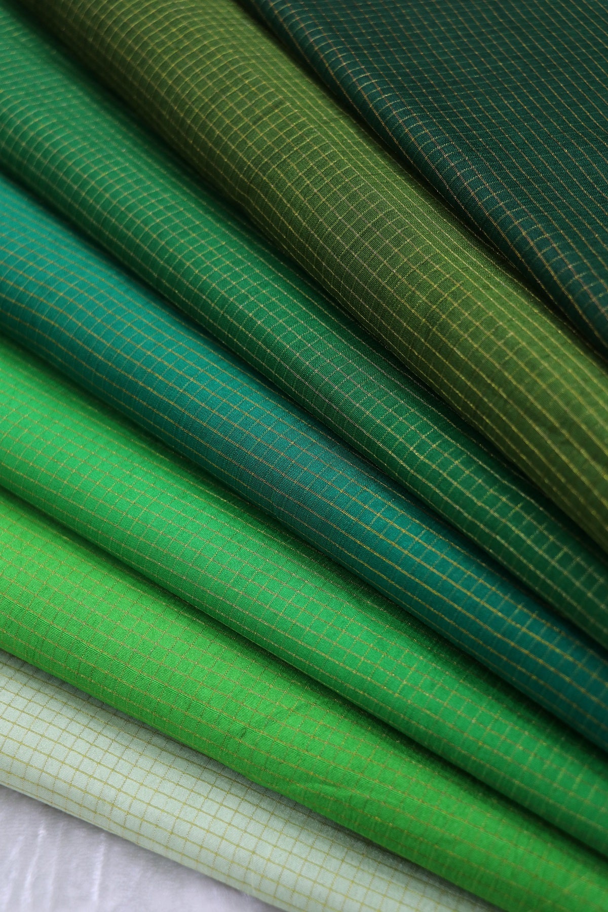 Hues Of Green Pure Pattu Kora Checks Fabric