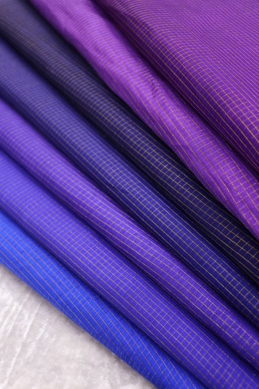 Hues Of Violet Pure Pattu Kora Checks Fabric