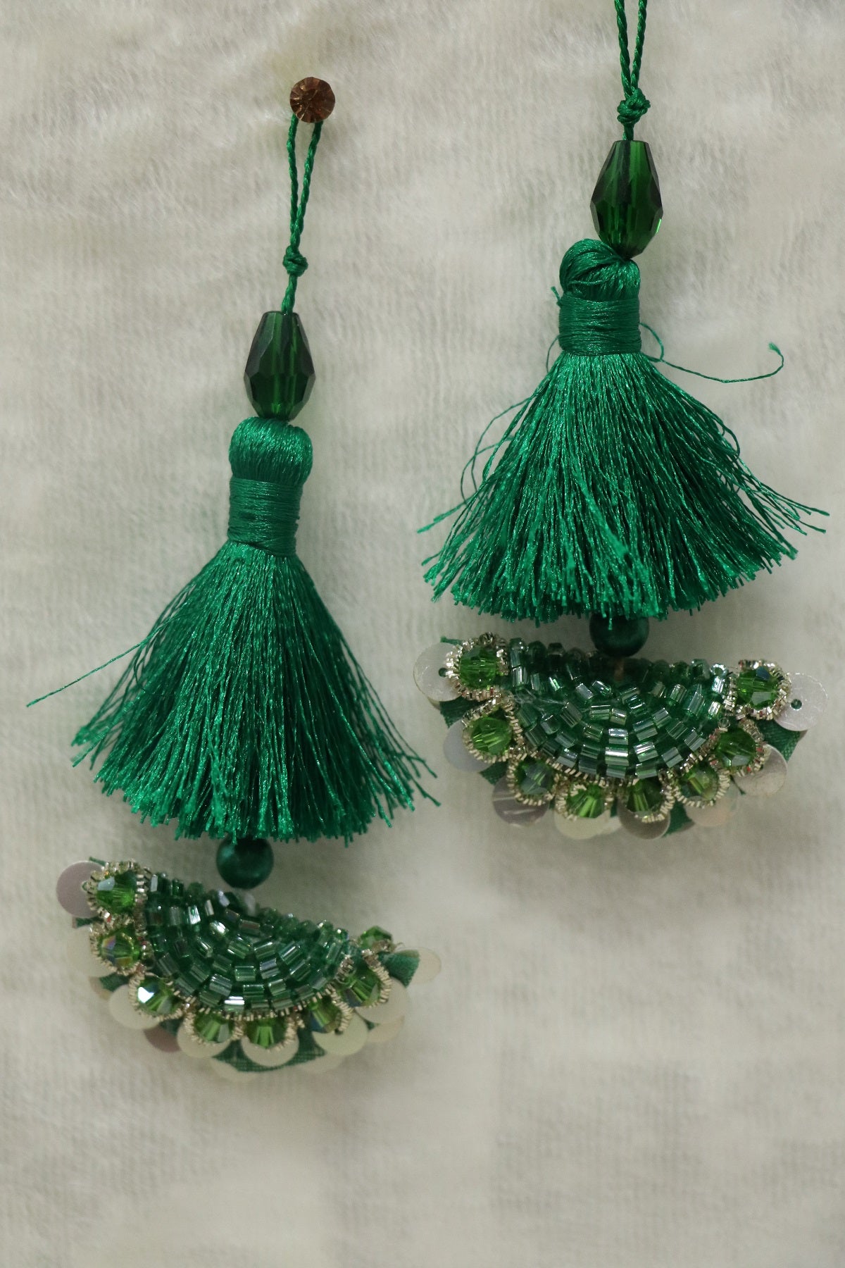 Half Moon Cutbead Worked Blouse Latkans With Tassels & Crystals