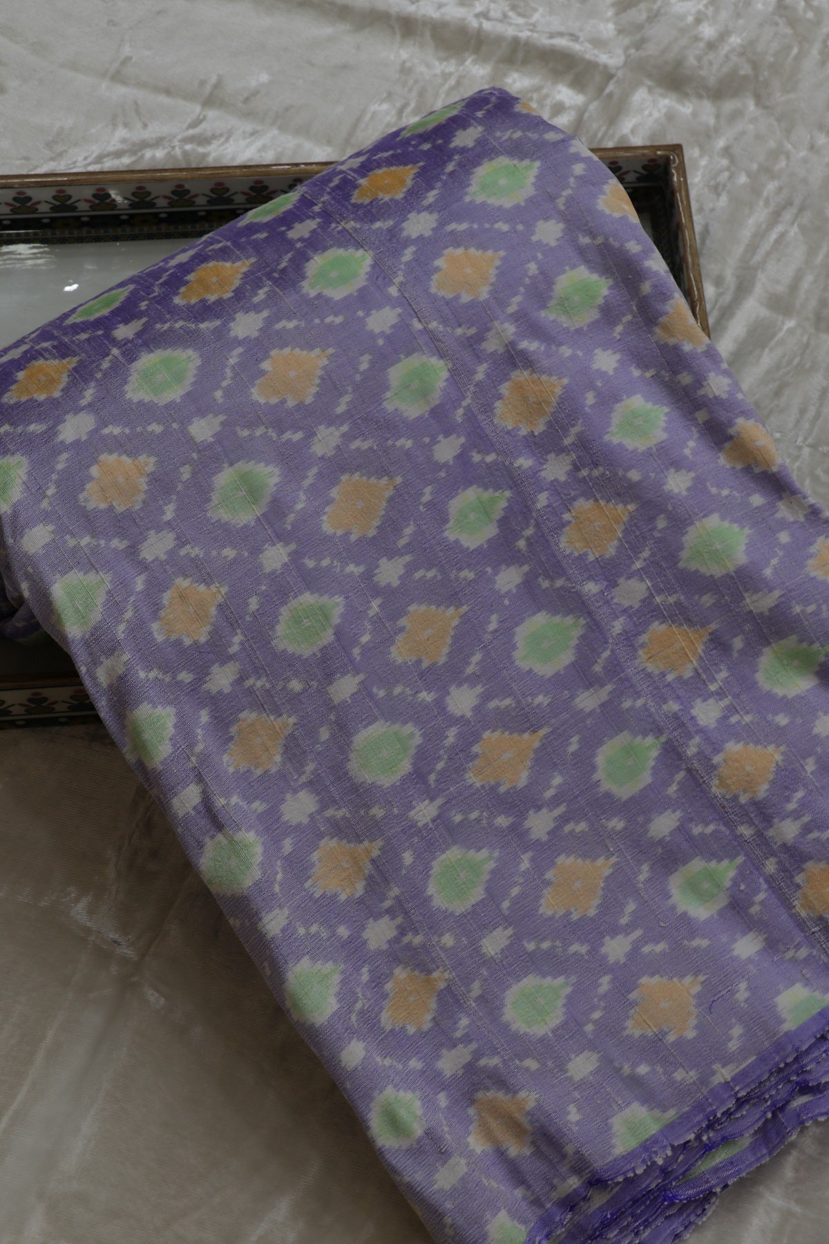 Light Cobalt Blue Pure Rawsilk Ikkat Hand Woven  Fabric