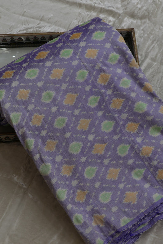 Light Cobalt Blue Pure Rawsilk Ikkat Hand Woven  Fabric