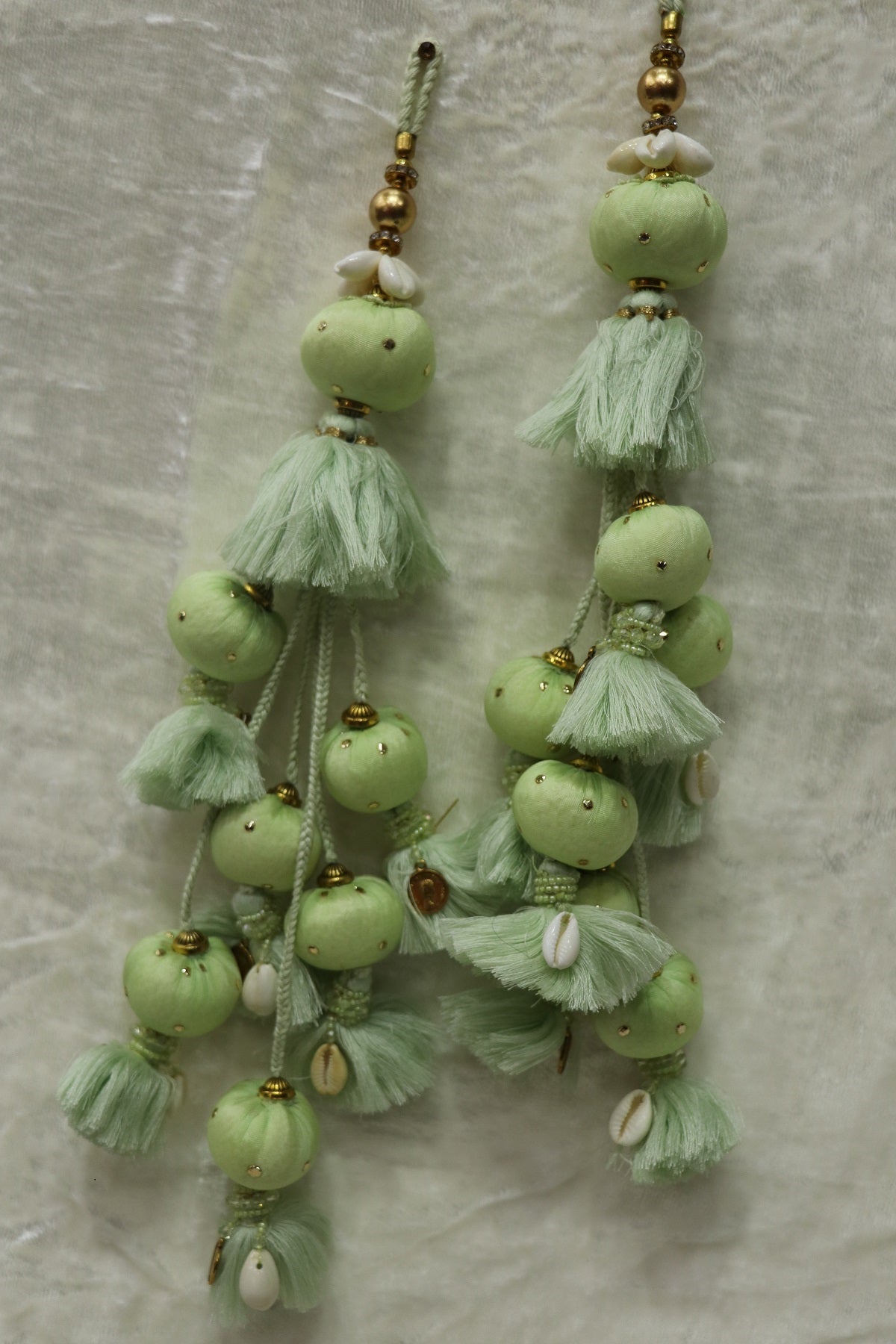 Cotton Thread Lehenga Latkans With Cowrie & Metal Coins