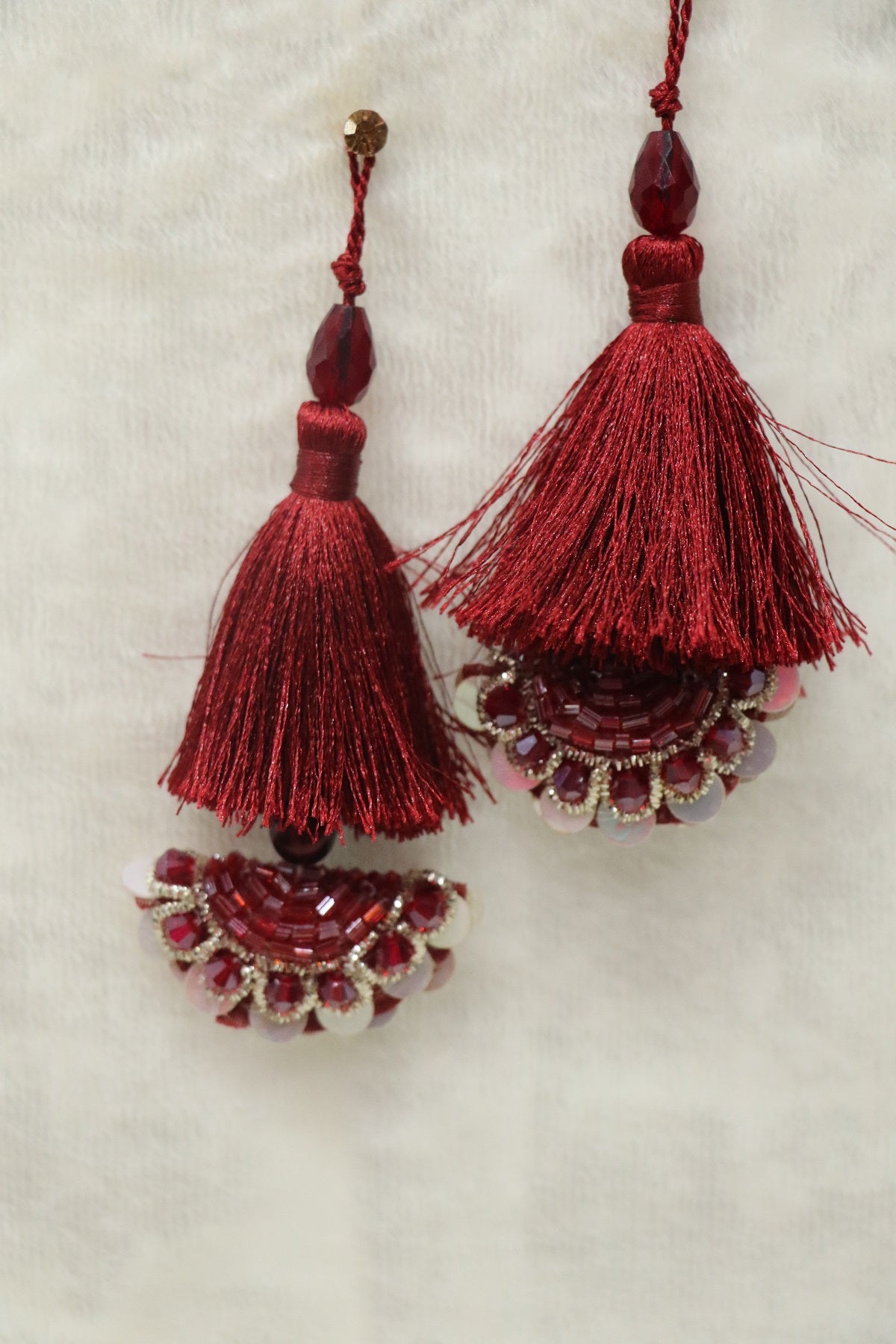 Half Moon Cutbead Worked Blouse Latkans With Tassels & Crystals