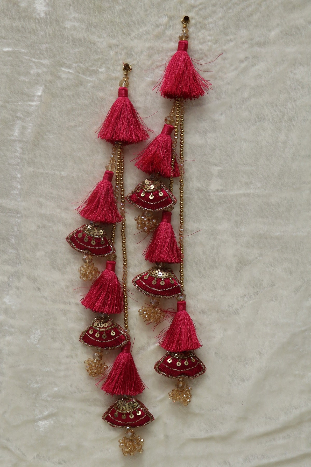 Sequins With Zardosi & Crystal Beads Worked Silk Thread Lehenga Latkans