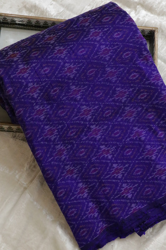 Mid Night Blue Pure Rawsilk Ikkat Hand Woven Fabric