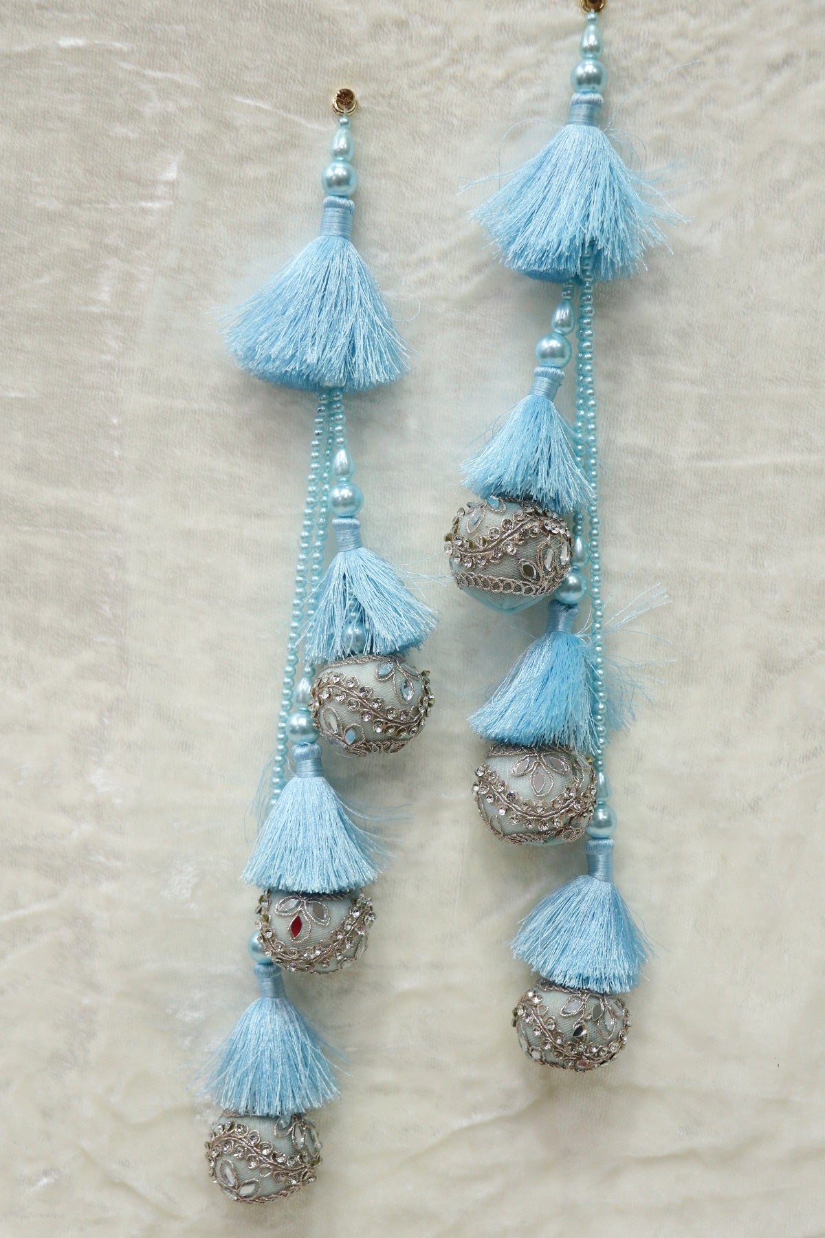 Silk Thread Lehenga Latkans With Pearls & Chatons Worked Balls