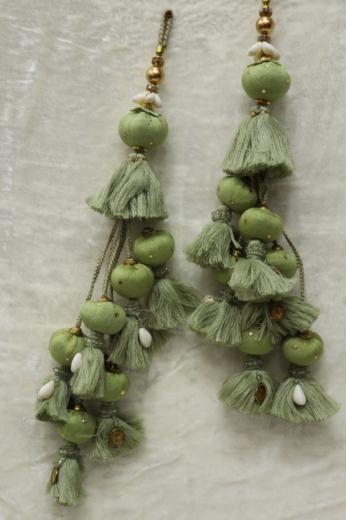 Cotton Thread Lehenga Latkans With Cowrie & Metal Coins