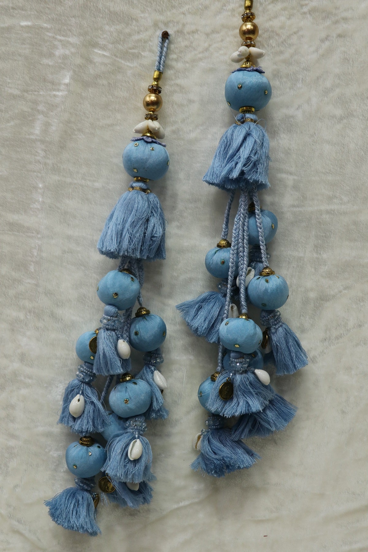 Cotton Thread Lehenga Latkans With Cowrie & Metal Coins