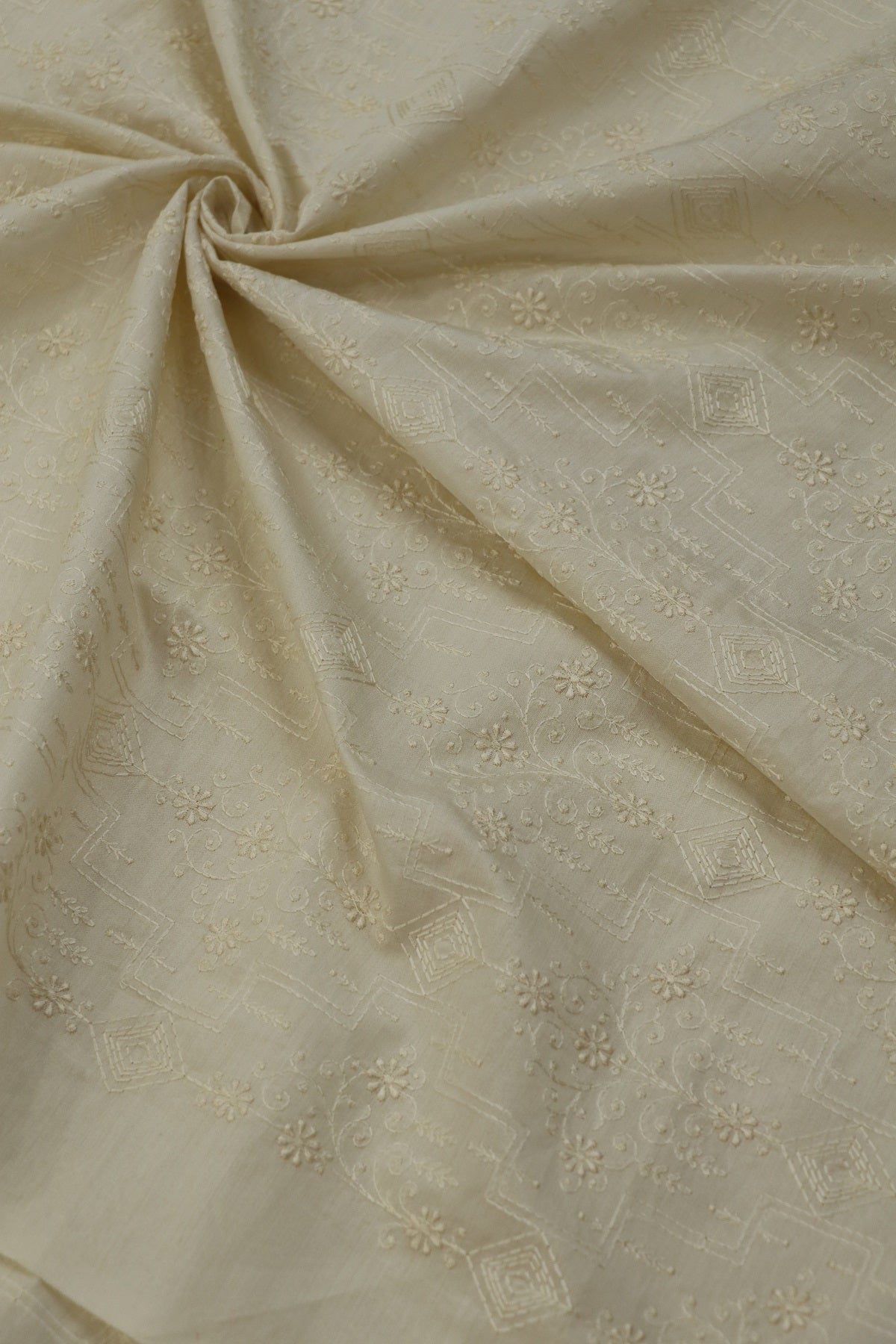 Pure Chiniya Silk Self Thread Embroidered Fabric