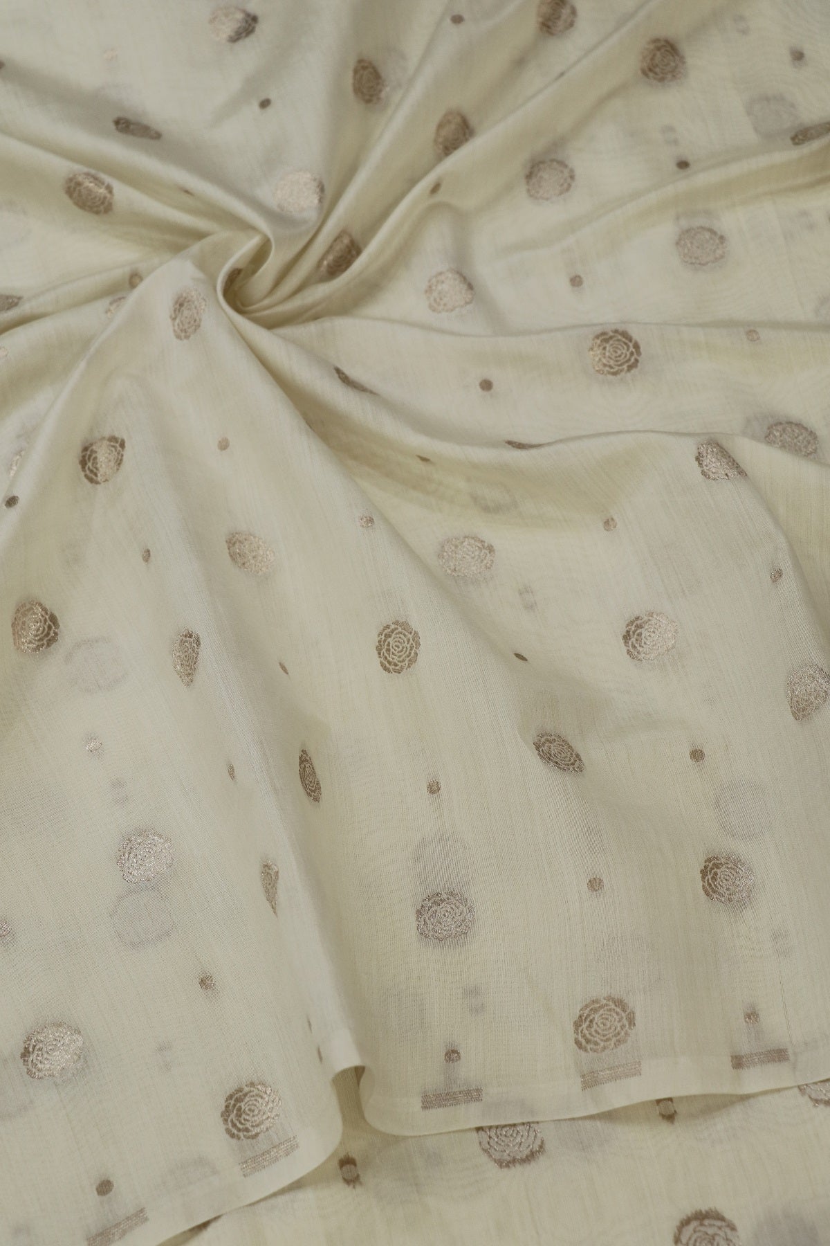 Water Gold Zari Woven Roses & Polka Dots Pure Chiniya Silk Dyeable Fabric