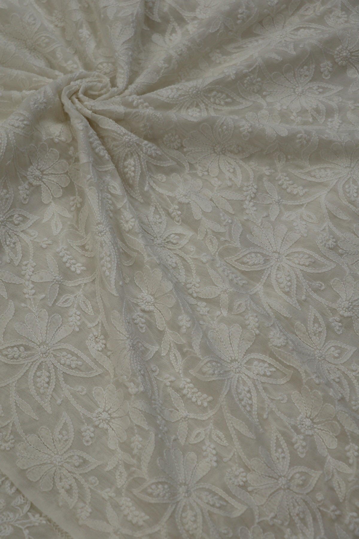 Pure Georgette Chikankari Embroidered Fabric