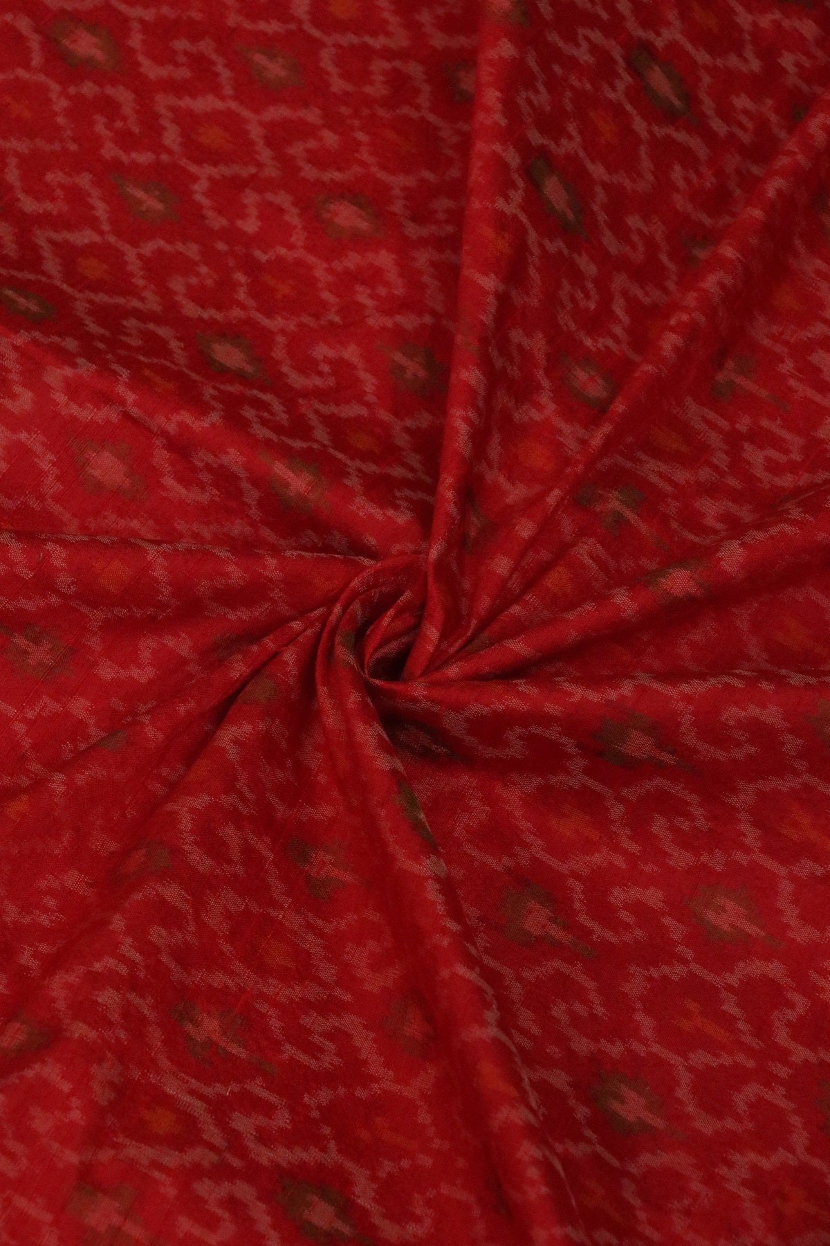 Red Pure Rawsilk Ikkat Hand Woven  Fabric