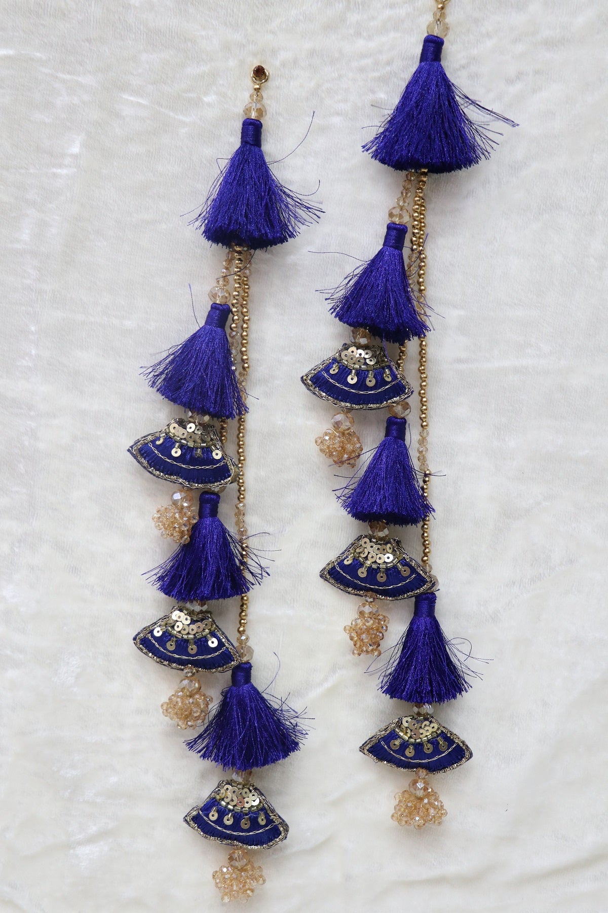 Sequins With Zardosi & Crystal Beads Worked Silk Thread Lehenga Latkans