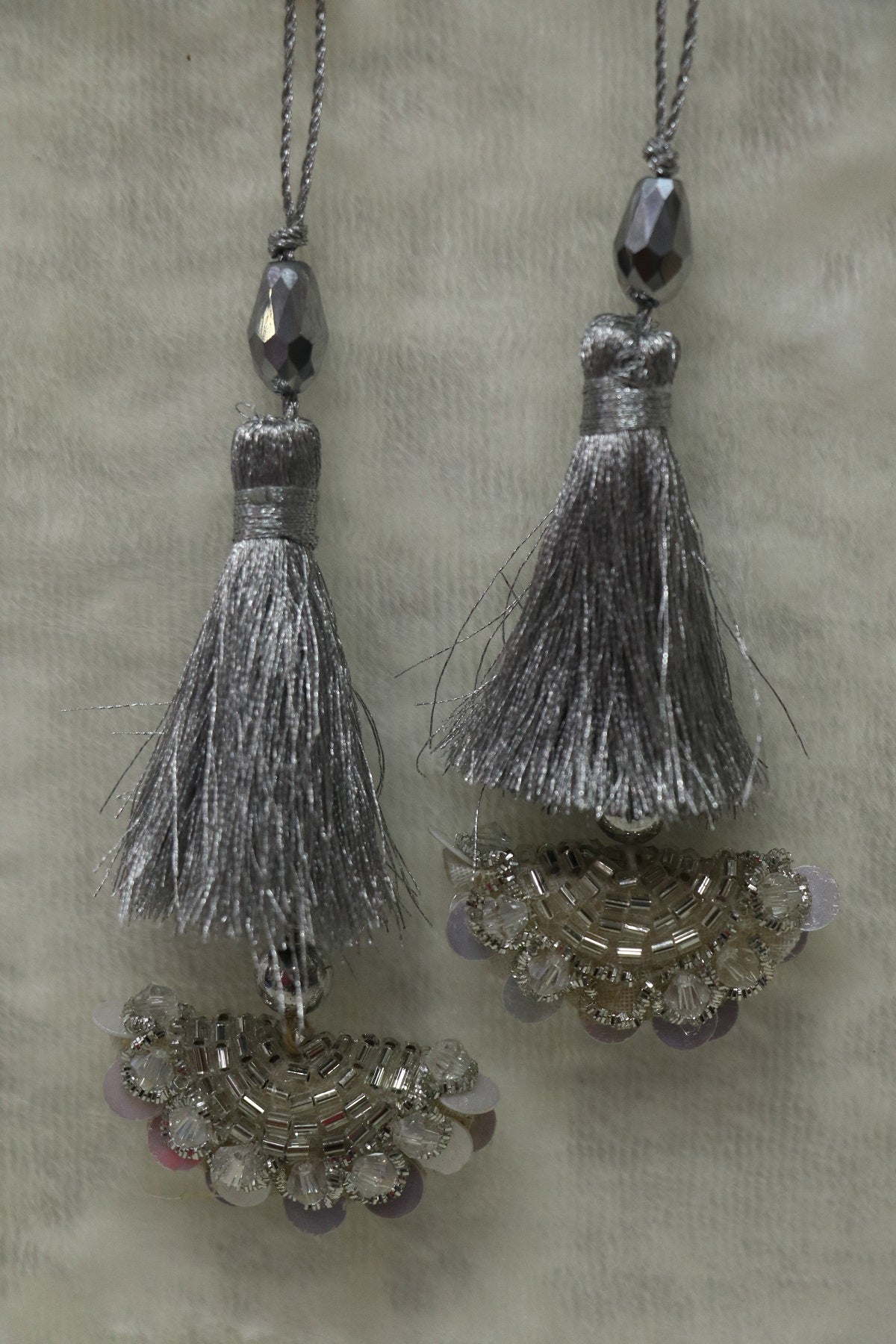 Half Moon Cutbead Worked Blouse Latkans With Tassels & Crystals