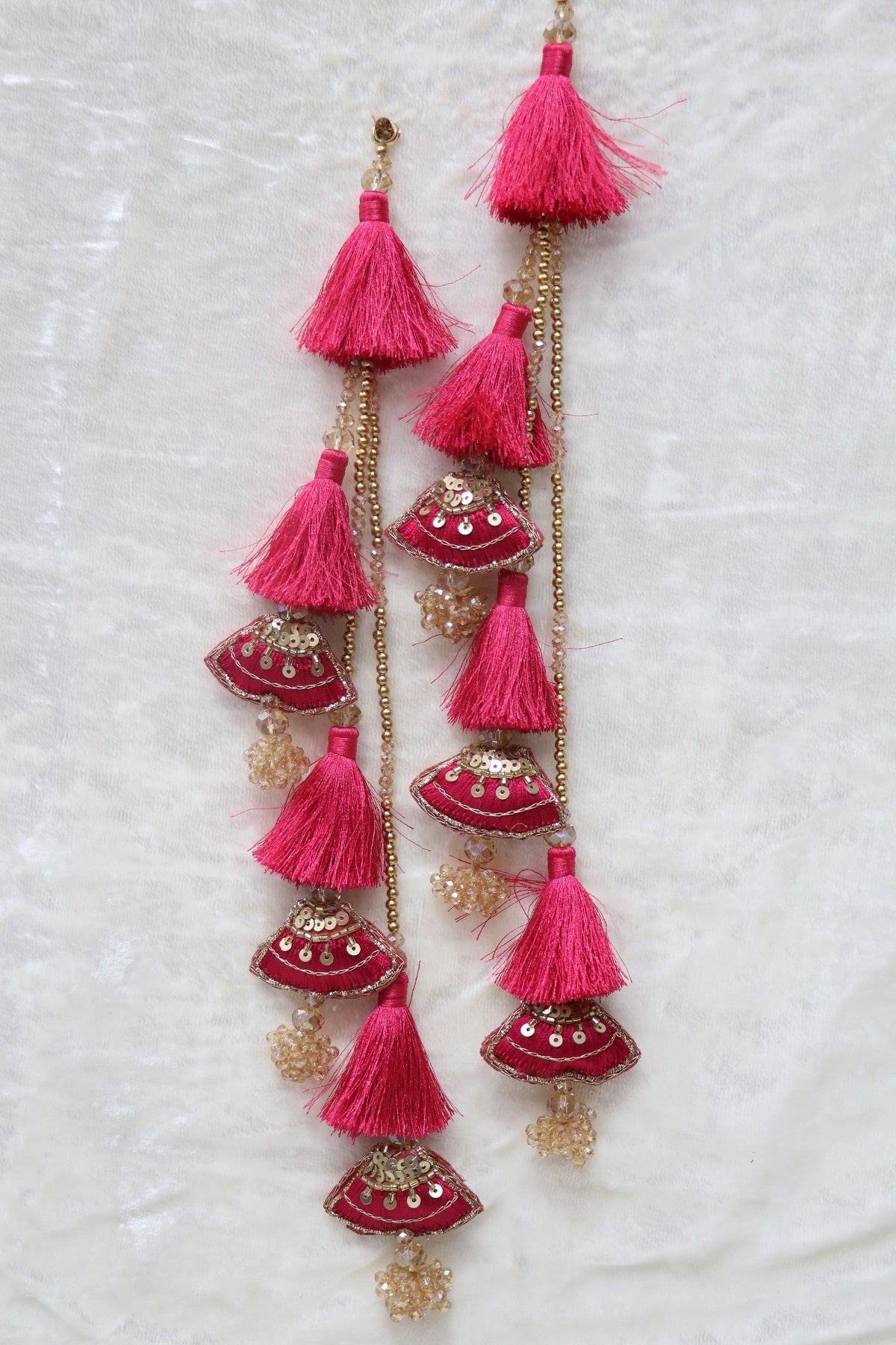 Sequins With Zardosi & Crystal Beads Worked Silk Thread Lehenga Latkans