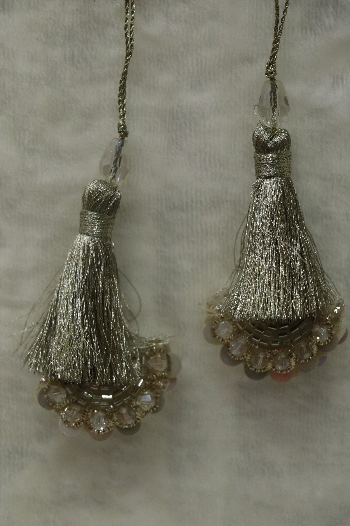 Half Moon Cutbead Worked Blouse Latkans With Tassels & Crystals