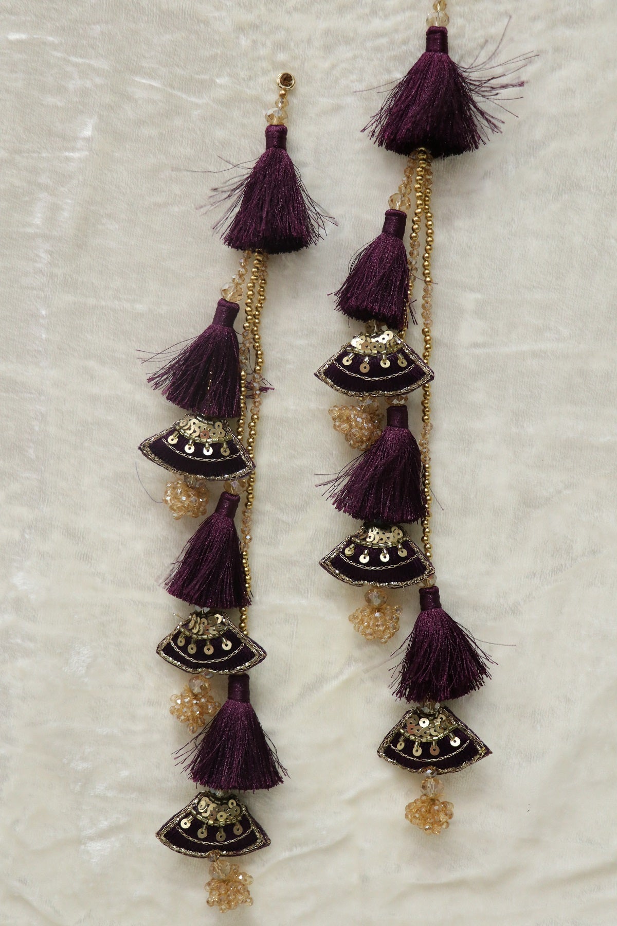 Sequins With Zardosi & Crystal Beads Worked Silk Thread Lehenga Latkans