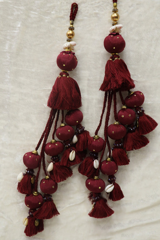 Cotton Thread Lehenga Latkans With Cowrie & Metal Coins