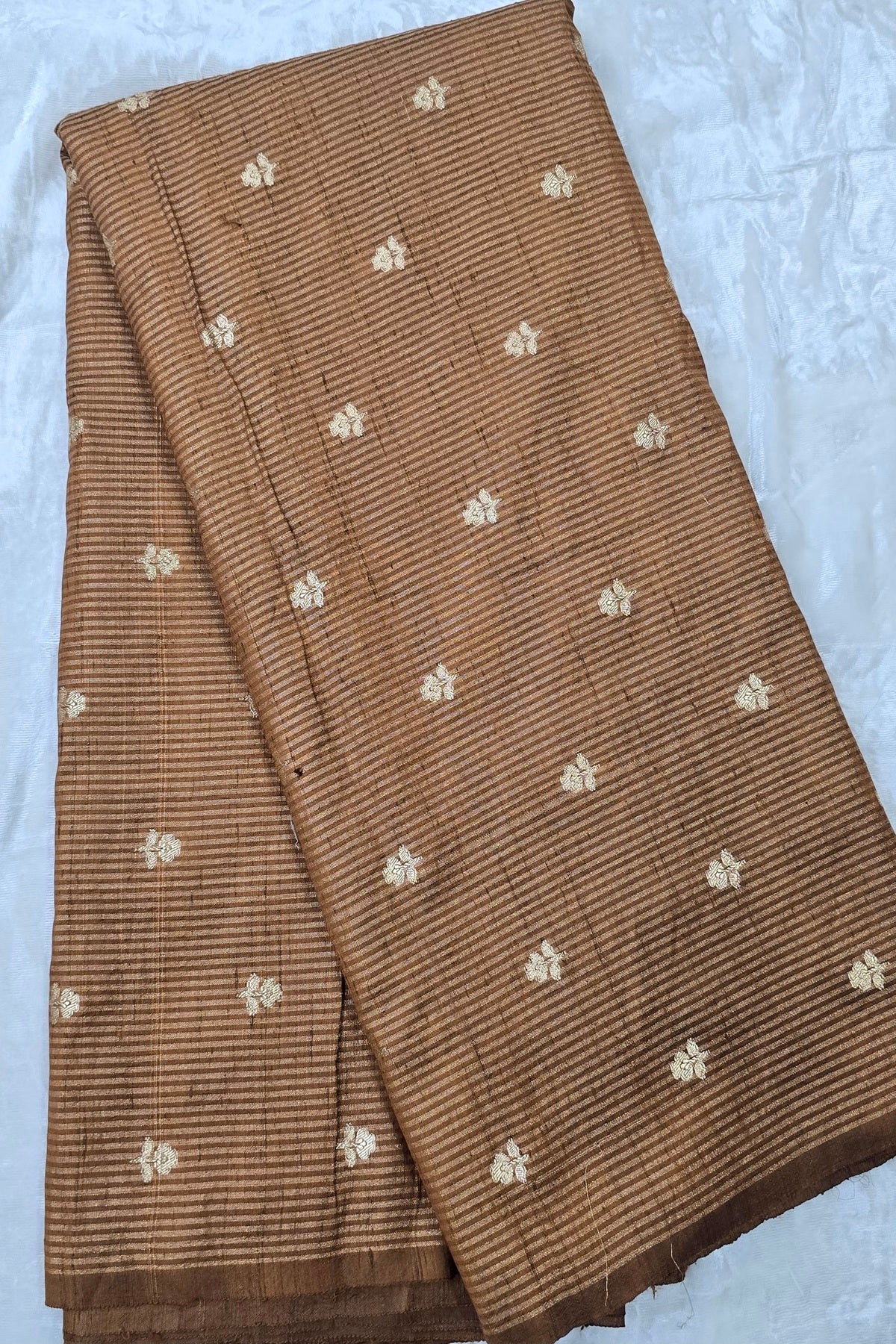Zari Woven Lines With Motifs On Pure Banaras Raw Silk Fabric