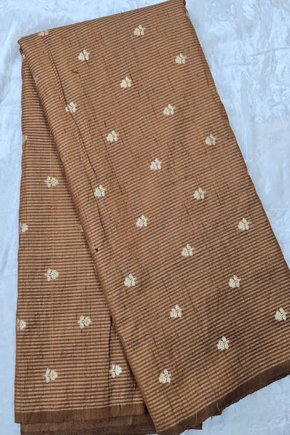 Zari Woven Lines With Motifs On Pure Banaras Raw Silk Fabric
