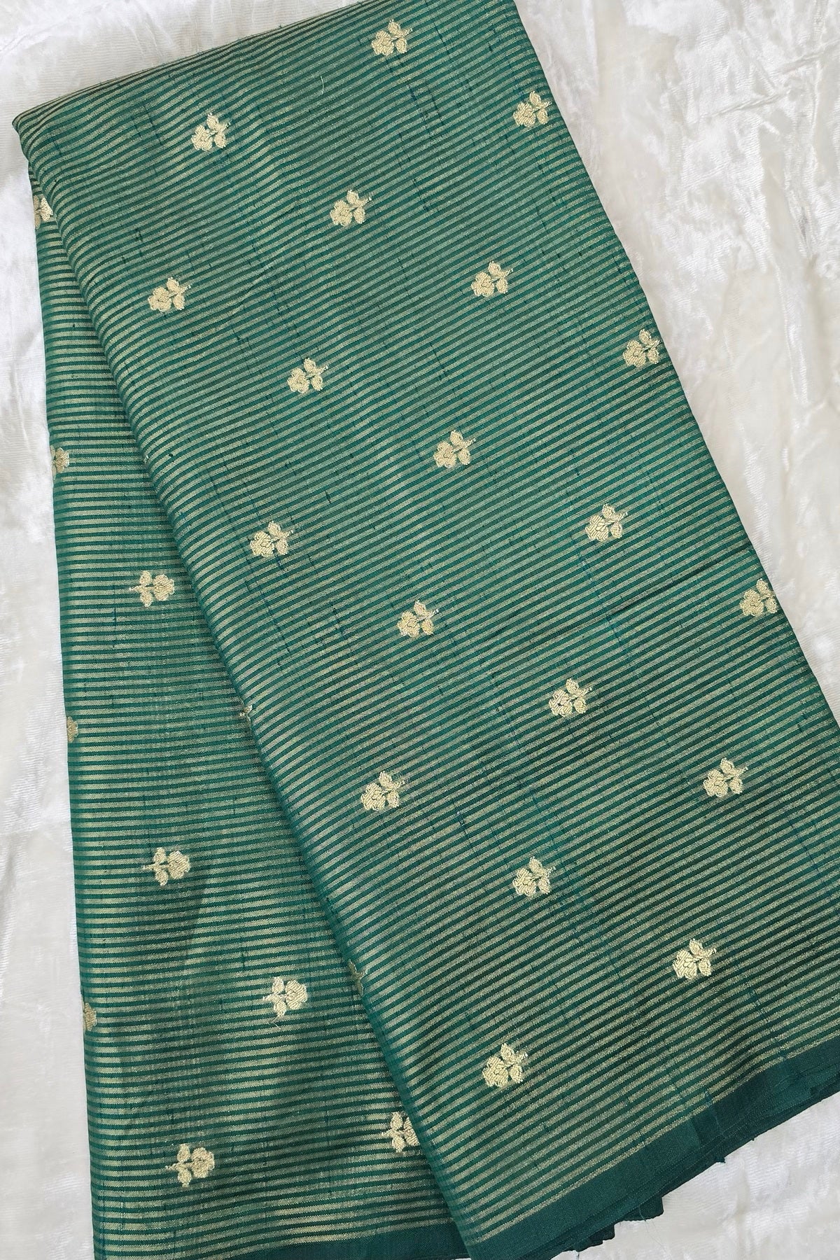 Zari Woven Lines With Motifs On Pure Banaras Raw Silk Fabric