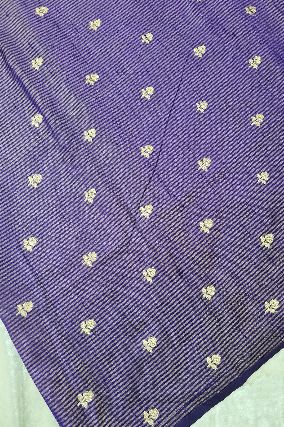 Zari Woven Lines With Motifs On Pure Banaras Raw Silk Fabric