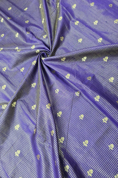 Zari Woven Lines With Motifs On Pure Banaras Raw Silk Fabric
