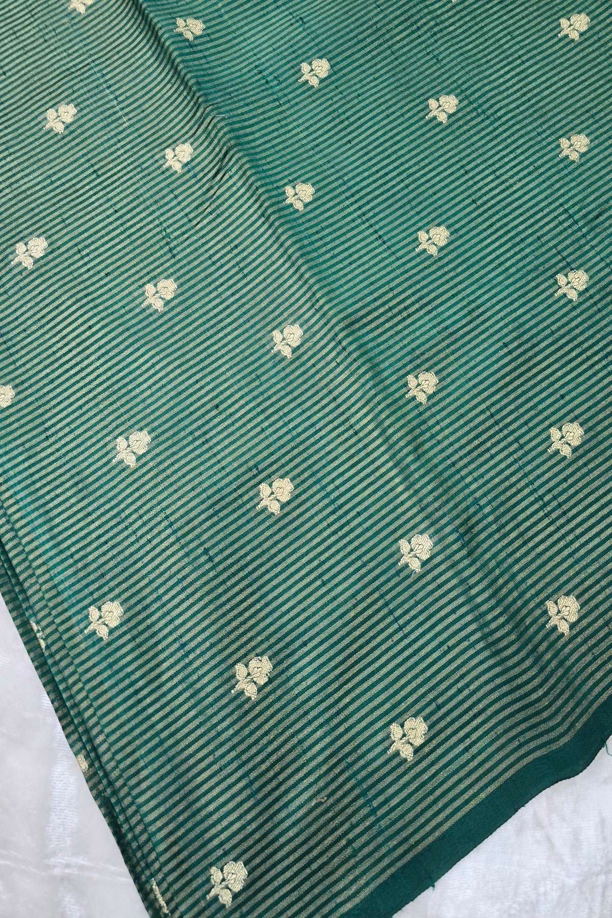 Zari Woven Lines With Motifs On Pure Banaras Raw Silk Fabric