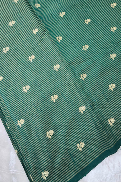 Zari Woven Lines With Motifs On Pure Banaras Raw Silk Fabric