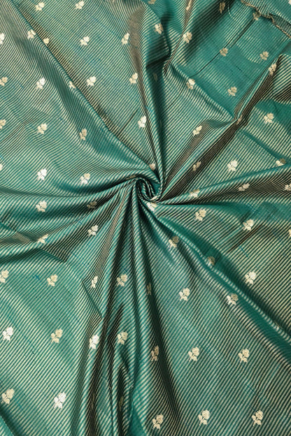 Zari Woven Lines With Motifs On Pure Banaras Raw Silk Fabric