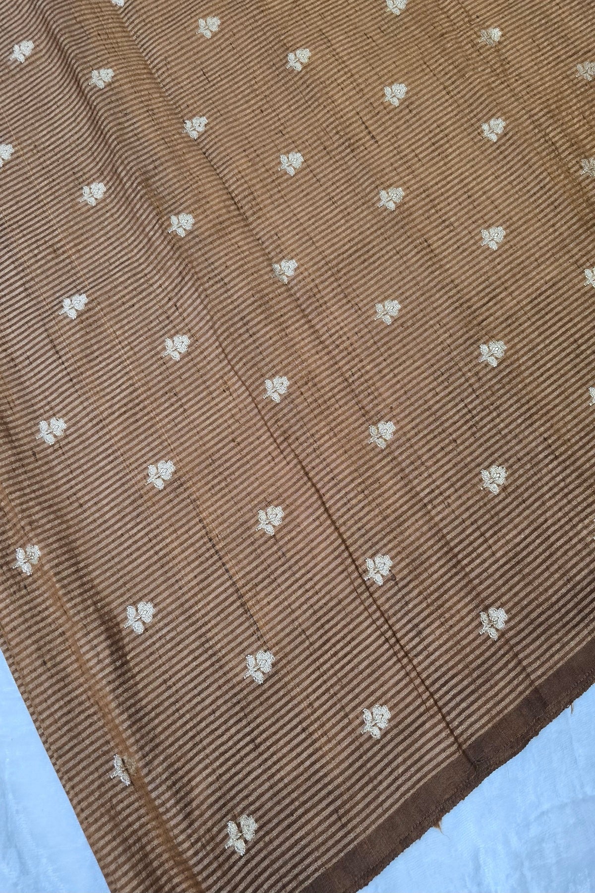 Zari Woven Lines With Motifs On Pure Banaras Raw Silk Fabric
