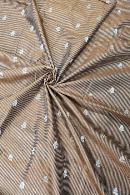 Zari Woven Lines With Motifs On Pure Banaras Raw Silk Fabric