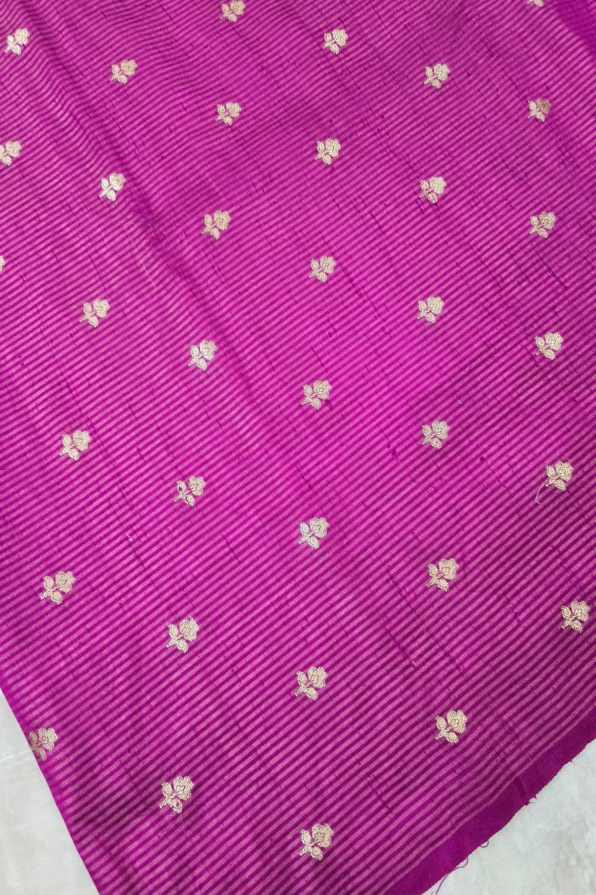 Zari Woven Lines With Motifs On Pure Banaras Raw Silk Fabric