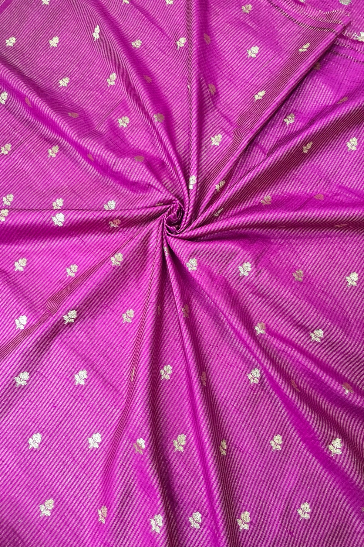 Zari Woven Lines With Motifs On Pure Banaras Raw Silk Fabric